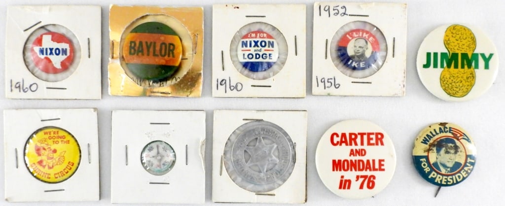 NIXON, IKE, CARTER, WALLACE, BAYLOR: POLITICAL PINS & MORE