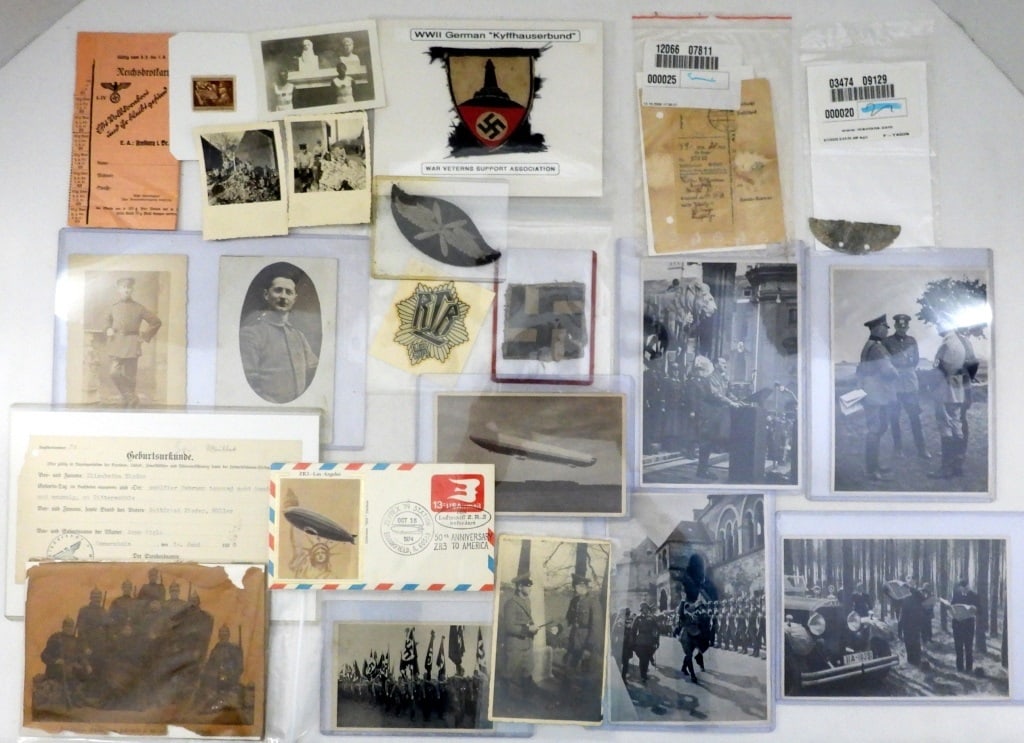 WWII GERMAN WAR LOT - PHOTO's, PATCHES: CERTIFICATES, STAMP, COINS & MORE - ALL FROM ONE COLLECTOR