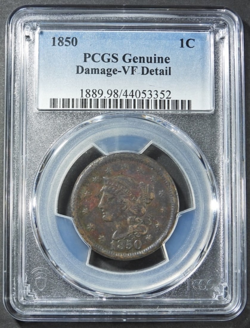 1850 BRAIDED HAIR CENT PCGS GENUINE (1 of 4)