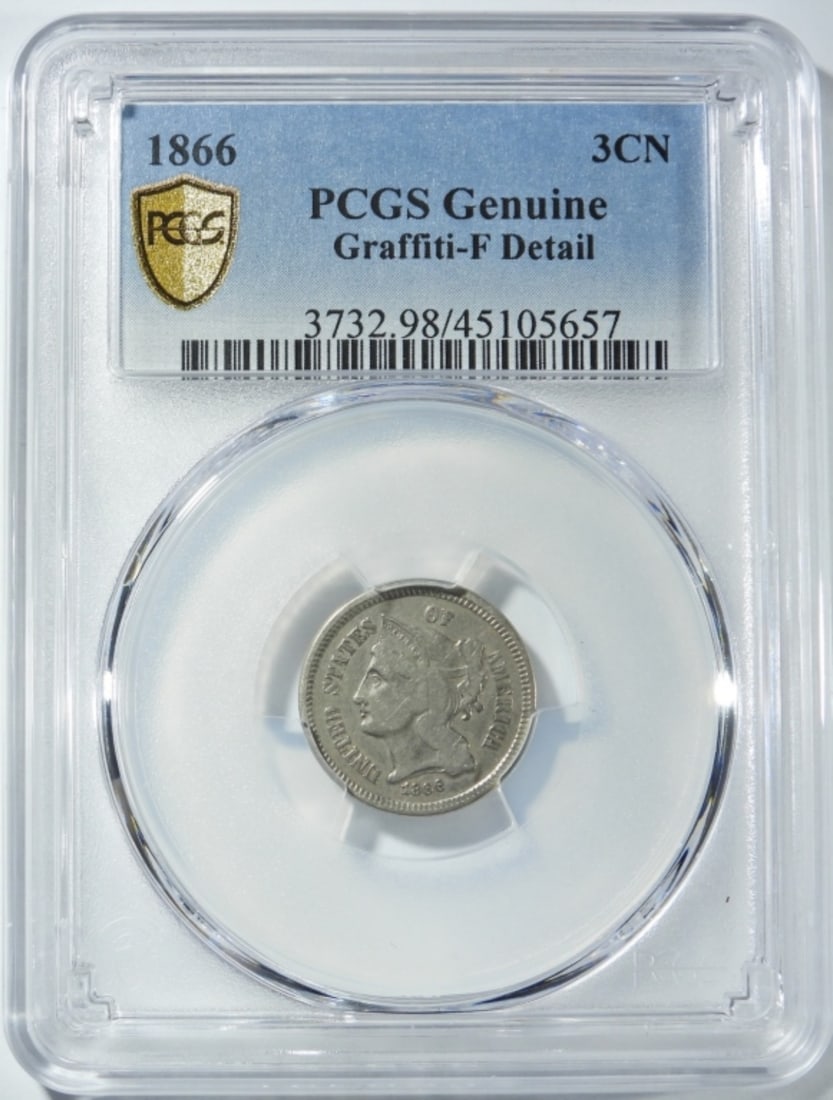 1866 THREE CENT NICKEL PCGS GENUINE (1 of 4)