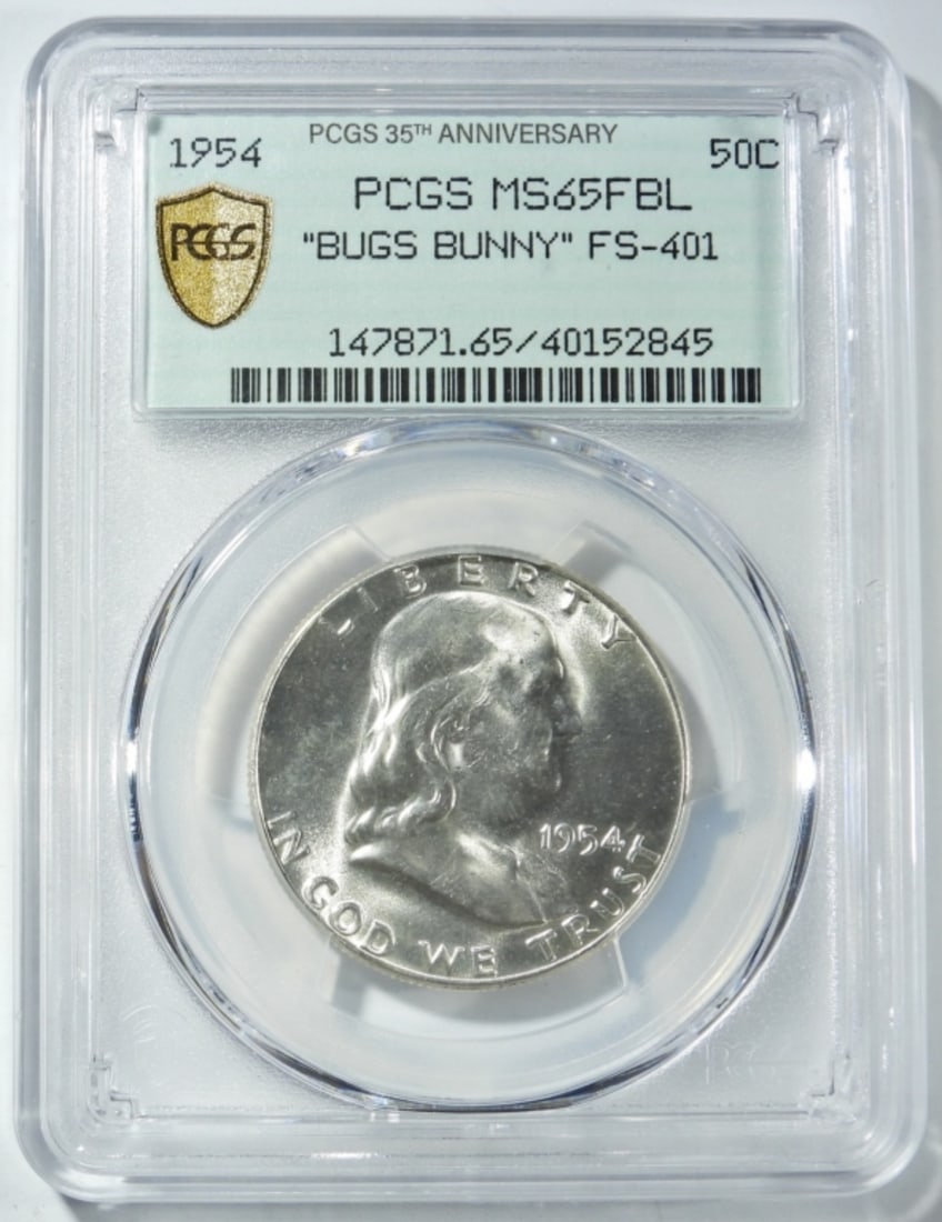 1954 "BUGS BUNNY" HALF PCGS ME-65 FLB: FS-401 FRANKLIN HALF