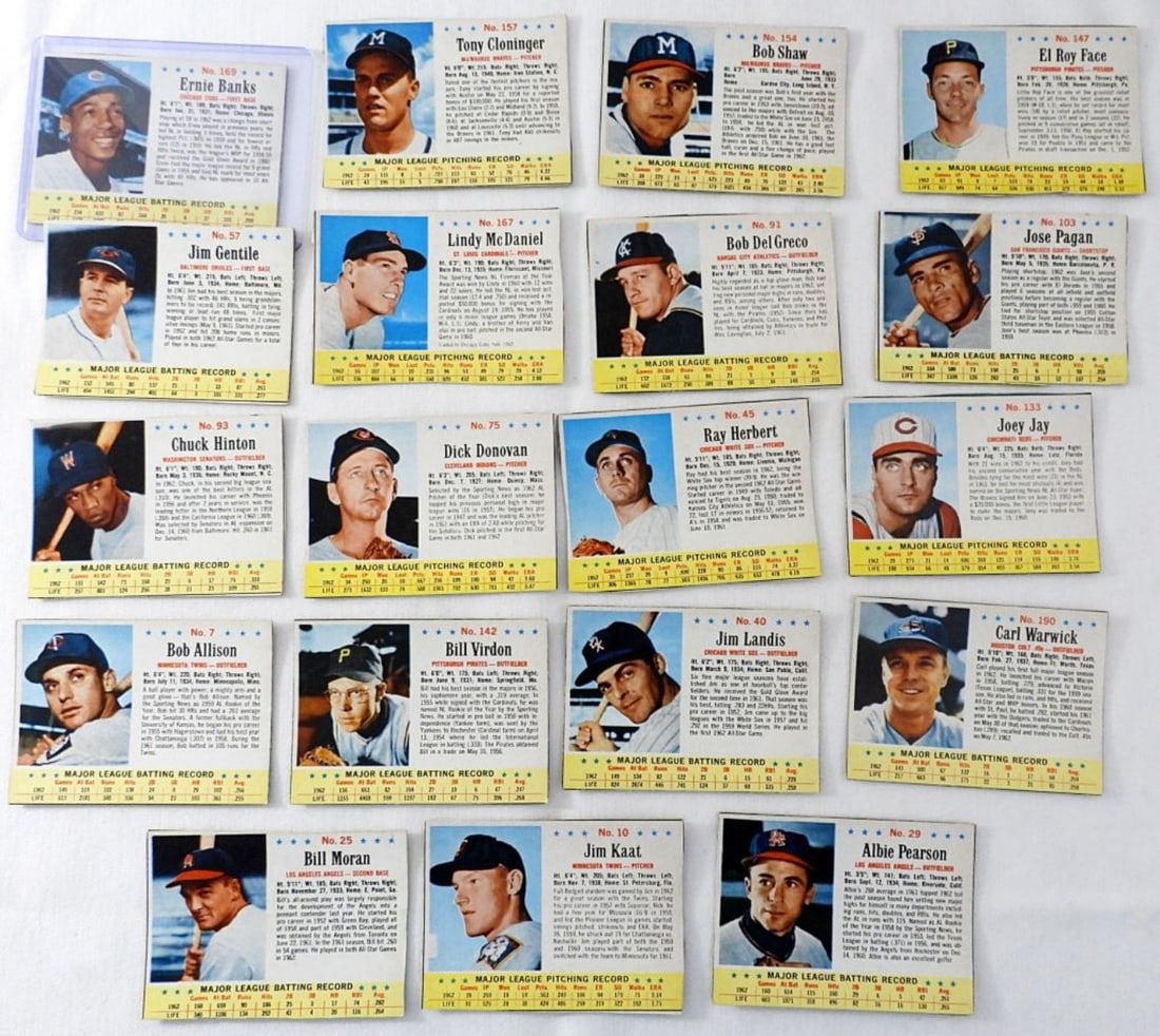 (19) 1963 POST BASEBALL CARDS w/BANKS (1 of 2)