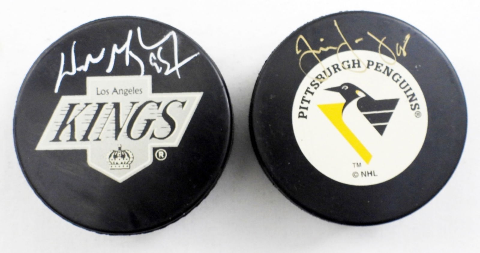(2) NHL KINGS & PENGUINS UNIDENTIFIED AUTO PUCKS (1 of 2)