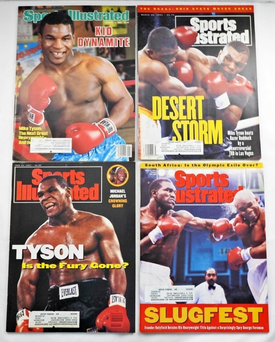 (4) VINTAGE SPORTS ILLUSTRATED BOXING MAGAZINES: 3- MIKE TYSON COVERS 2-1991, 1-1986, 1- 1991 EVANDER HOLYFIELD AND GEORGE FOREMAN