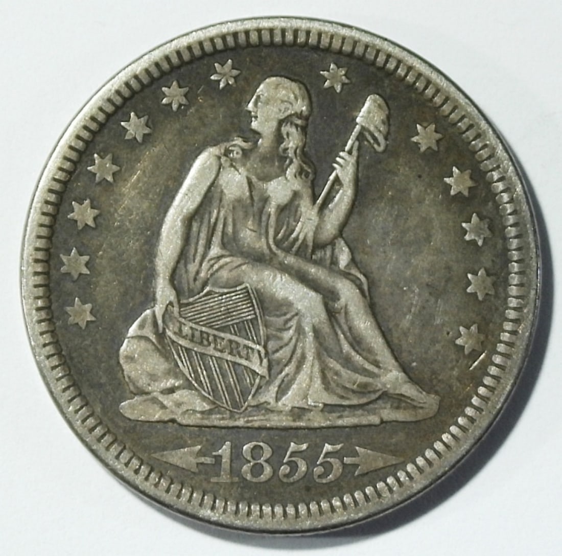 1855 SEATED LIBERTY QUARTER VF (1 of 2)