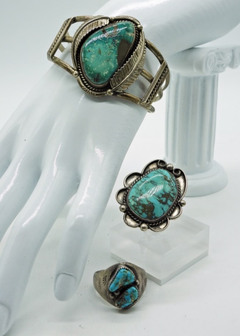 Southwest Turquoise 925 Bracelet & Rings (1 of 4)
