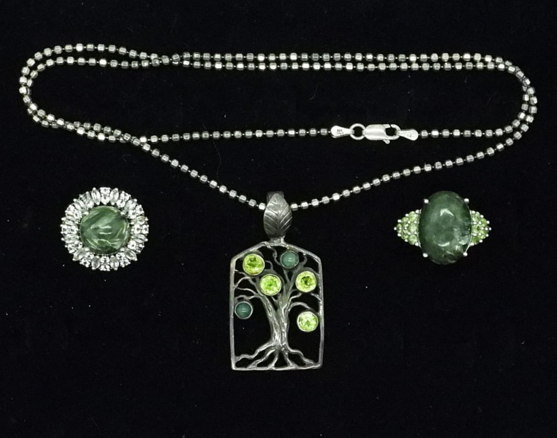 Sterling & Green Gemstone, 3 Pieces (1 of 2)