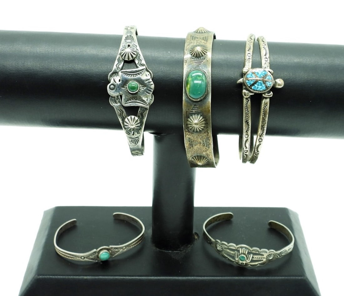 (5) Sterling & Turquoise Cuff Bracelets (1 of 5)