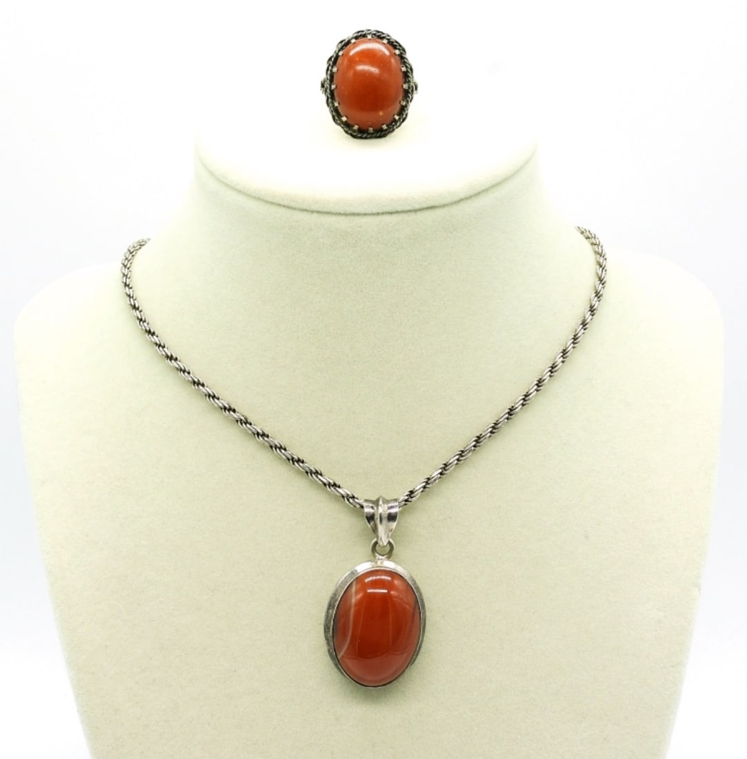 Vintage Sterling Red Agate Set (1 of 3)
