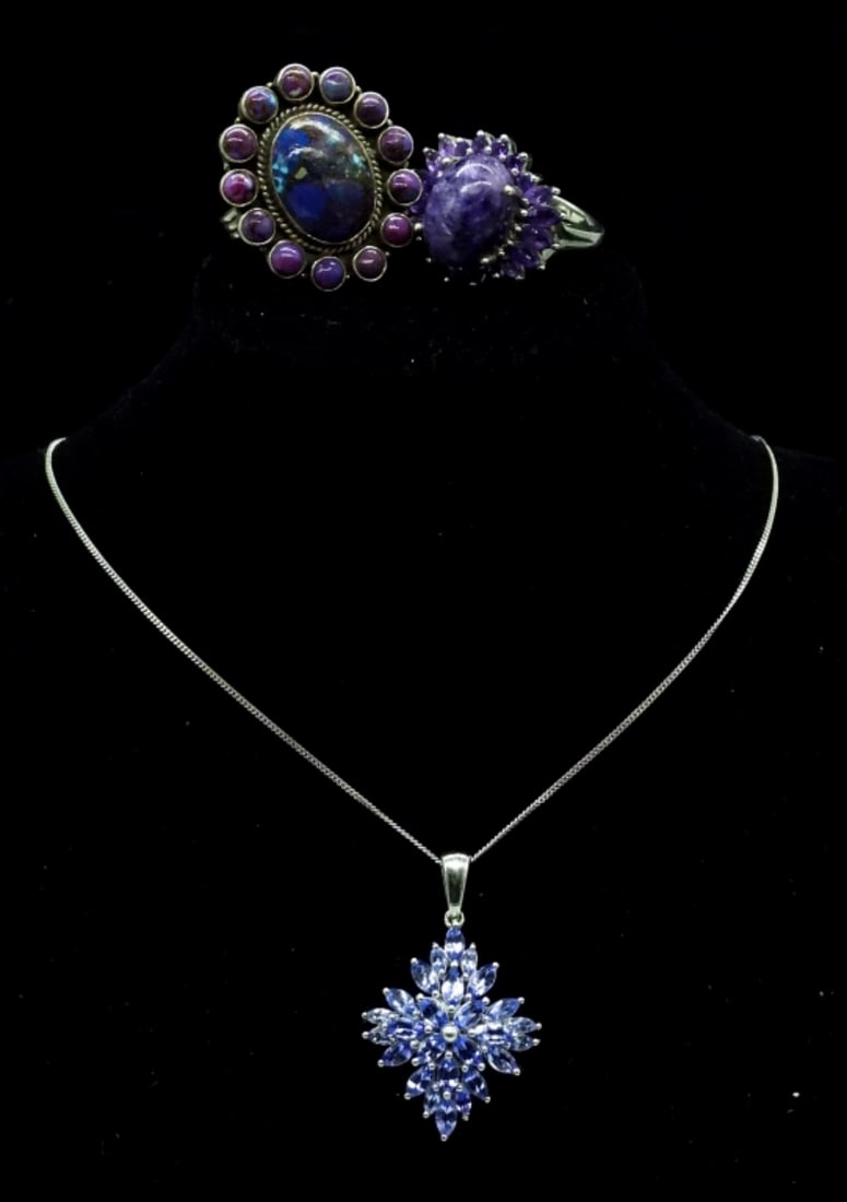 3 Piece Sterling Purple Rings & Necklace (1 of 2)