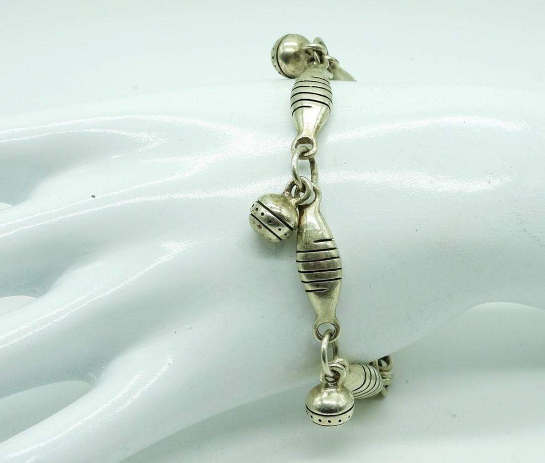 Lisa Jenks Vintage Bracelet 925: Lisa Jenks Vintage Sterling Etched Ball Barrell Statement Bracelet. 33DWT