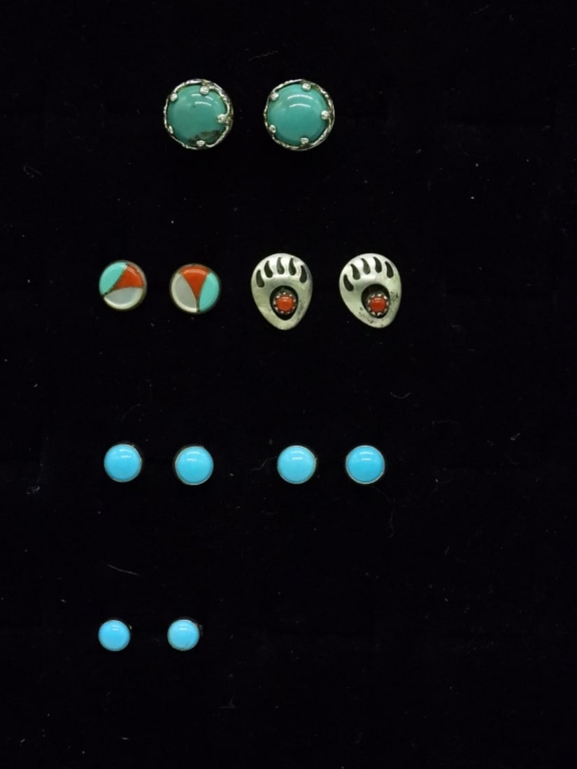 (6) Sterling Earrings Bear Claw, Zuni & More (1 of 2)