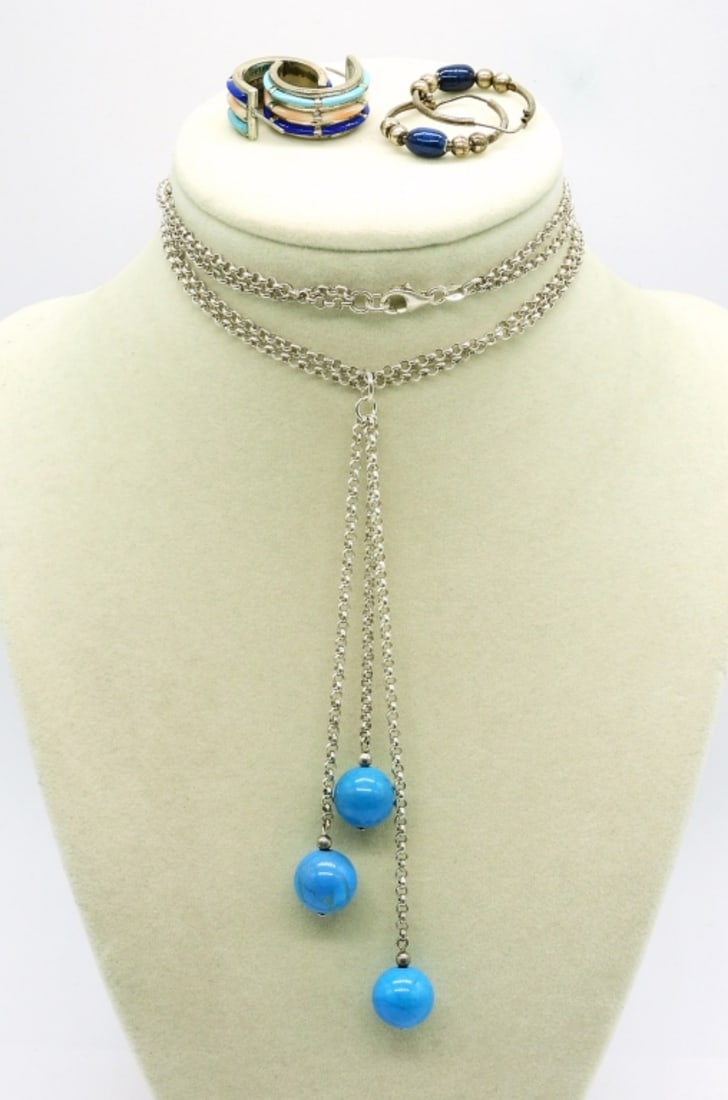 (3) Blue Beaded Sterling Set (1 of 3)