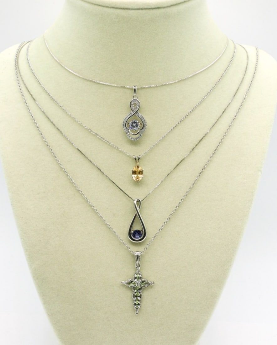 (4) Sterling Gemstone Necklaces (1 of 3)