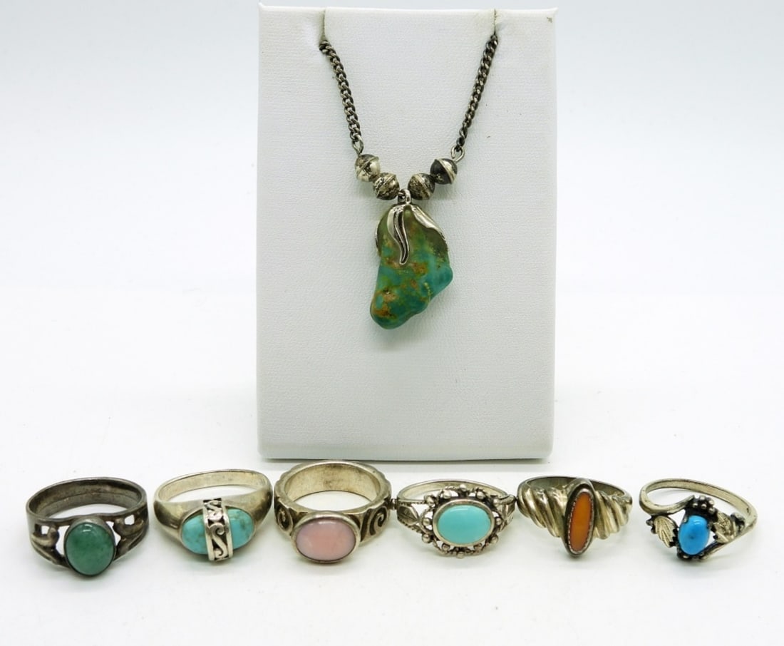(7) 925 Turquoise Rings & Pendant (1 of 3)