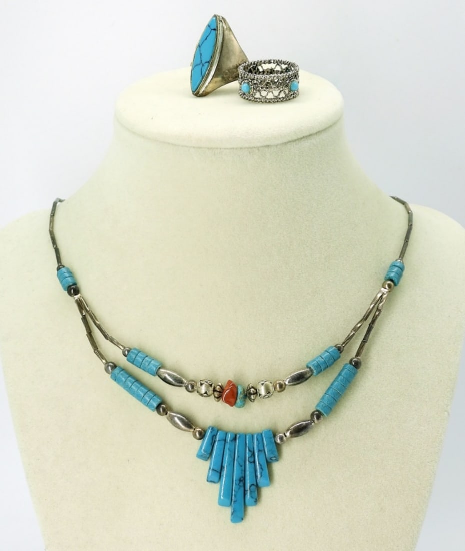 Vintage Liquid Silver Turquoise Necklace & Rings 9 (1 of 3)