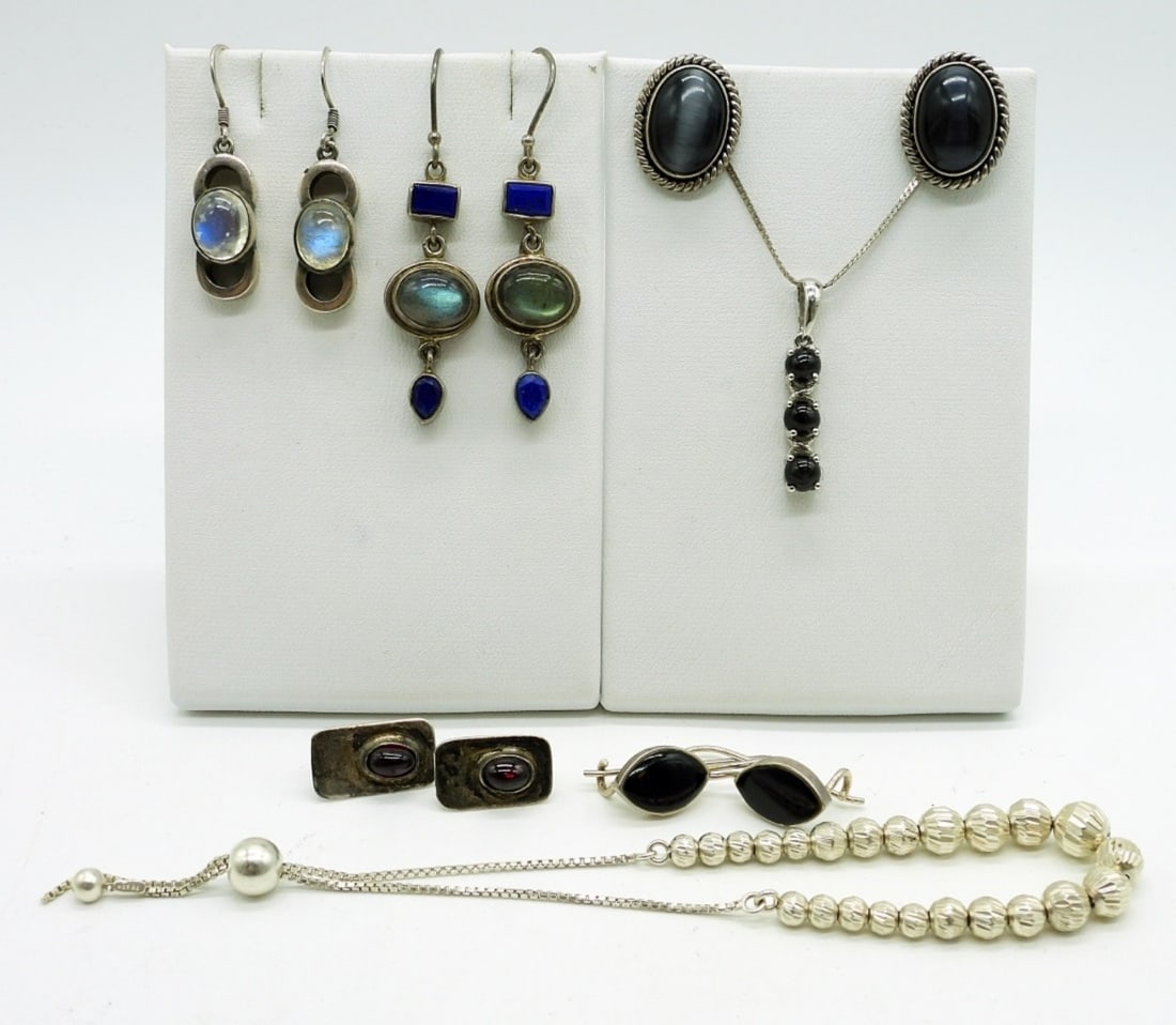 5 Sterling Earrings, Pendant & Bracelet with Gemst (1 of 4)