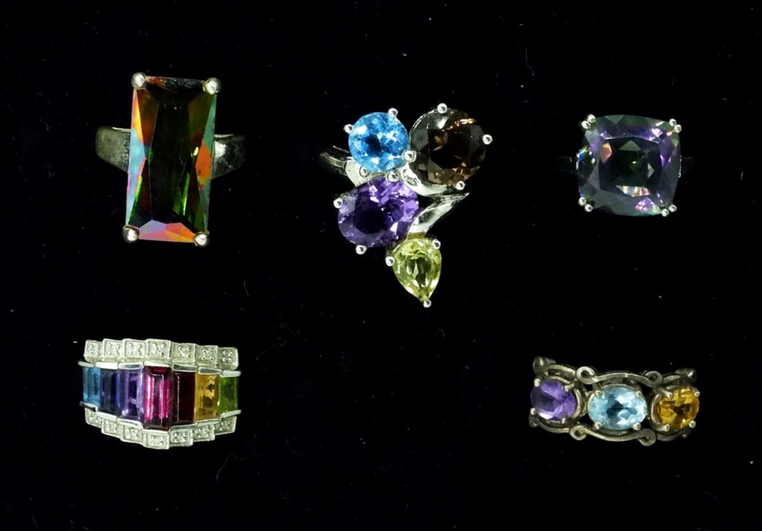 (5) Sterling Multi Colored Gemstone Rings (1 of 2)