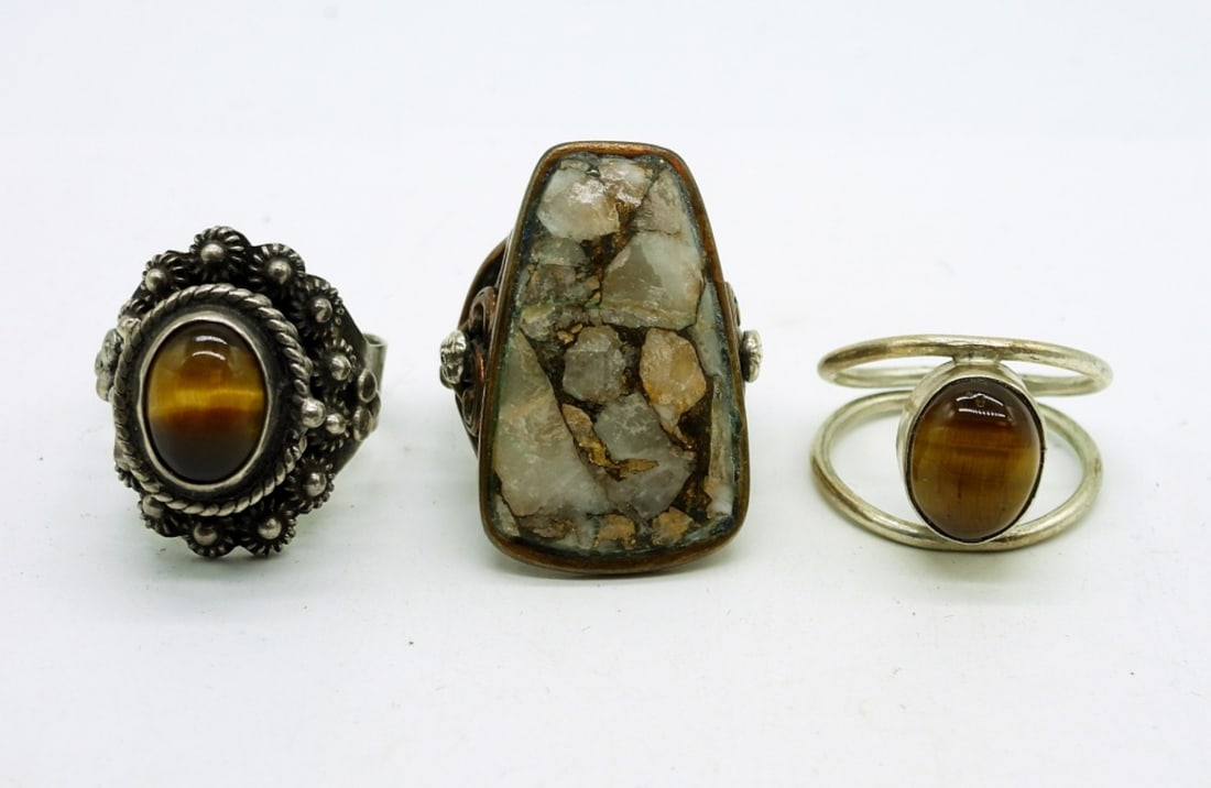 (3) Vintage 925 Tigers Eye Poison Ring (1 of 2)