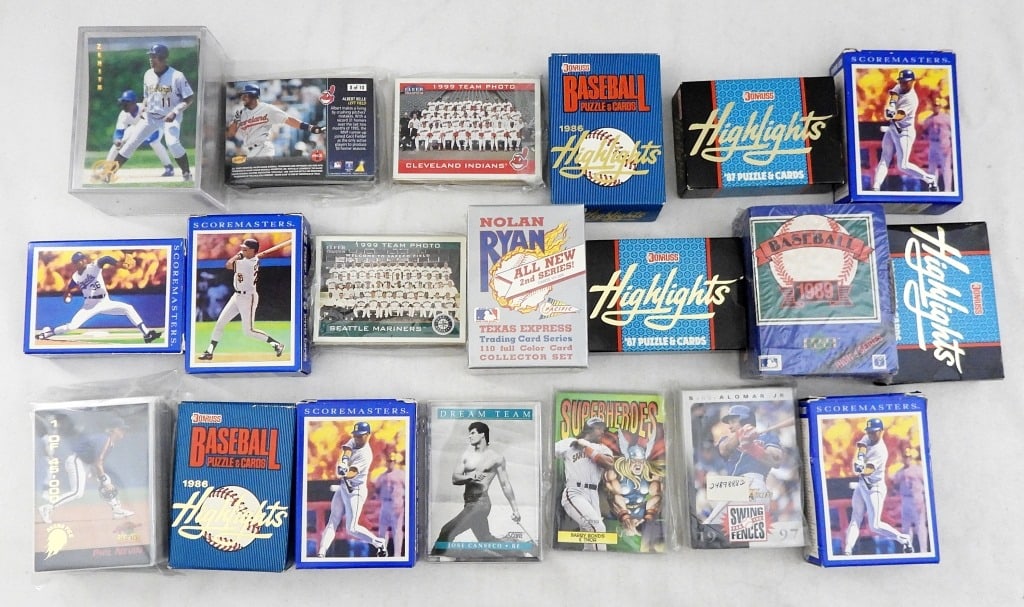 (20) BASEBALL SUB SETS: HIGHTLIGHTS,: RYAN EXPRESS, SWING FOR THE FENCES, SCOREMASTERS, SIGNATURE ROOKIES & MORE - UNVERIFIED COMPLETE but LOOKS COMPLETE - SOME SEALED
