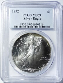 1992 AMERICAN SILVER EAGLE PCGS MS-69