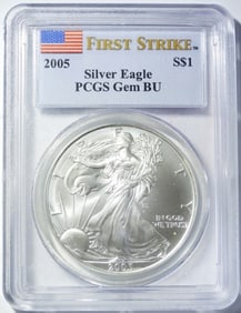 2005 AMERICAN SILVER EAGLE PCGS GEM BU