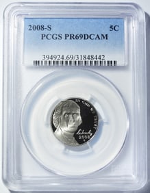 2008-S JEFFERSON NICKEL PCGS PR-69 DCAM