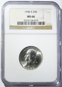 1946-S WASHINGTON QUARTER NGC MS-66
