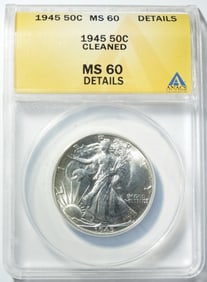 1945 WALKING LIBERTY HALF ANACS MS-60