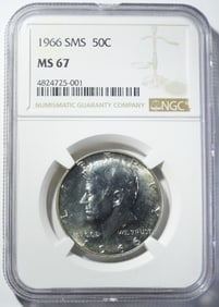 1966 SMS KENNEDY HALF NGC MS-67