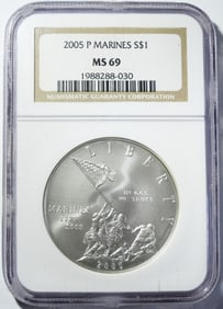 2005-P MARINES COMMEM DOLLAR NGC MS-69