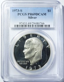 1973-S SILVER IKE DOLLAR PCGS PR-69 DCAM