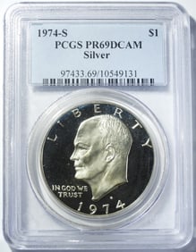 1974-S SILVER IKE DOLLAR PCGS PR-69 DCAM