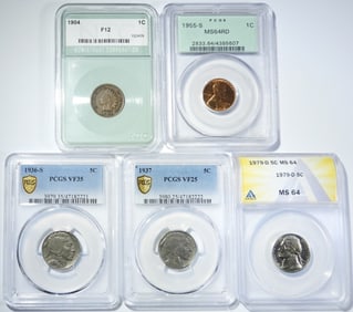 (5) TYPE COINS: PENNIES & NICKELS