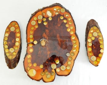 (3) WOODEN COIN PLAQUES with COINS