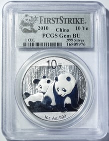 2010 CHINA SILVER PANDA 10YN PCGS GEM BU