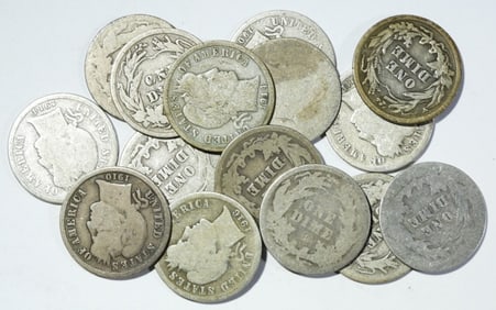 BARBER DIME LOT of 15 COINS