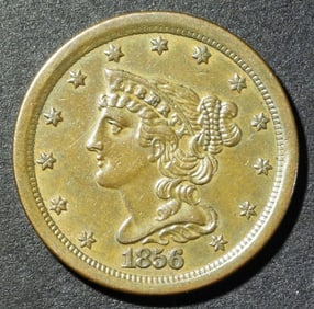 1856 BRAIDED HAIR HALF CENT AU