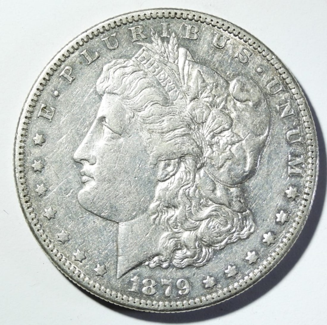 1879-S MORGAN DOLLAR AU: ONE STOP SHOP FOR ANTIQUES, COLLECTIBLES, AND COINS