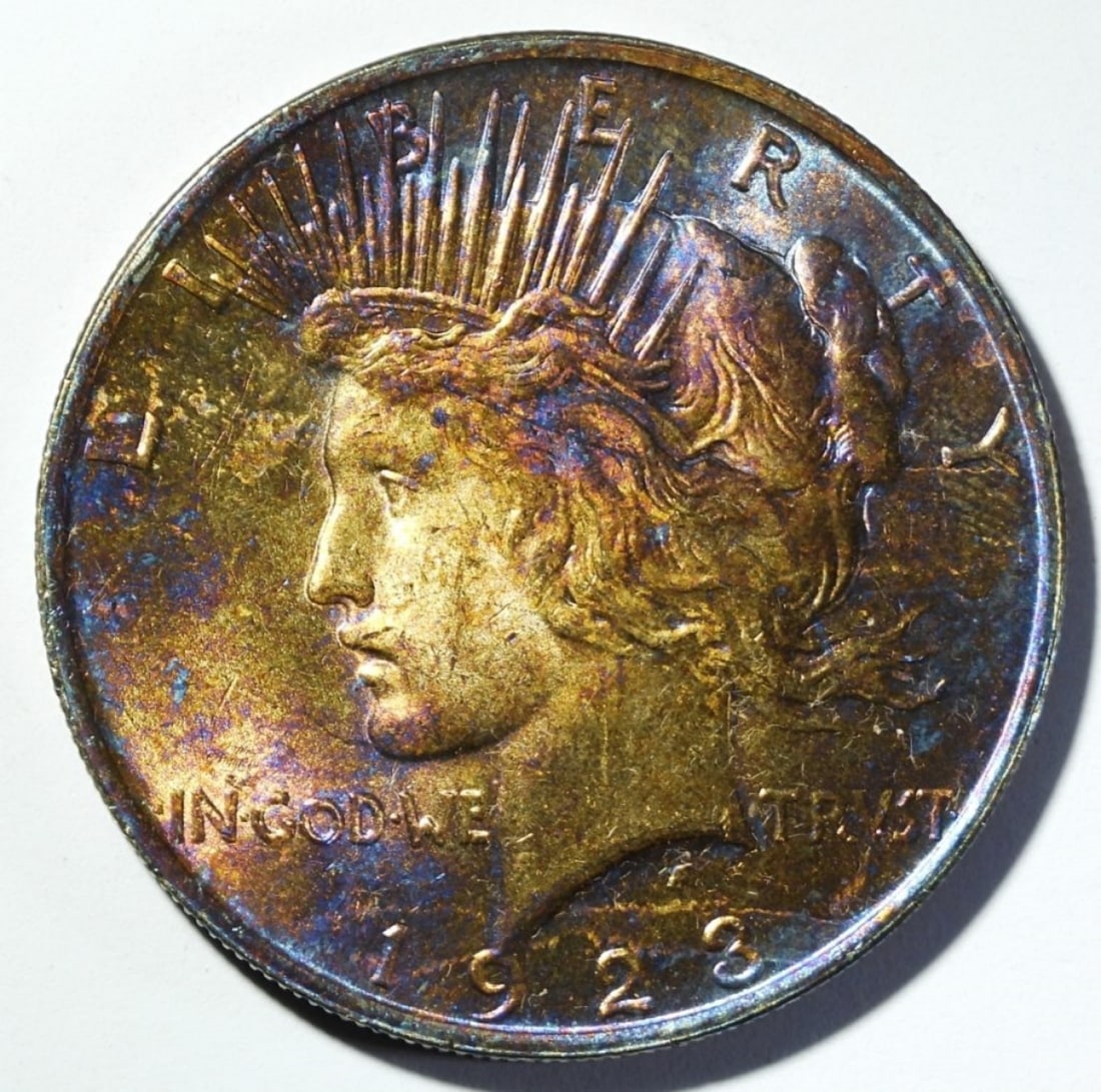 1923 RAINBOW PEACE DOLLAR AU/BU (1 of 2)