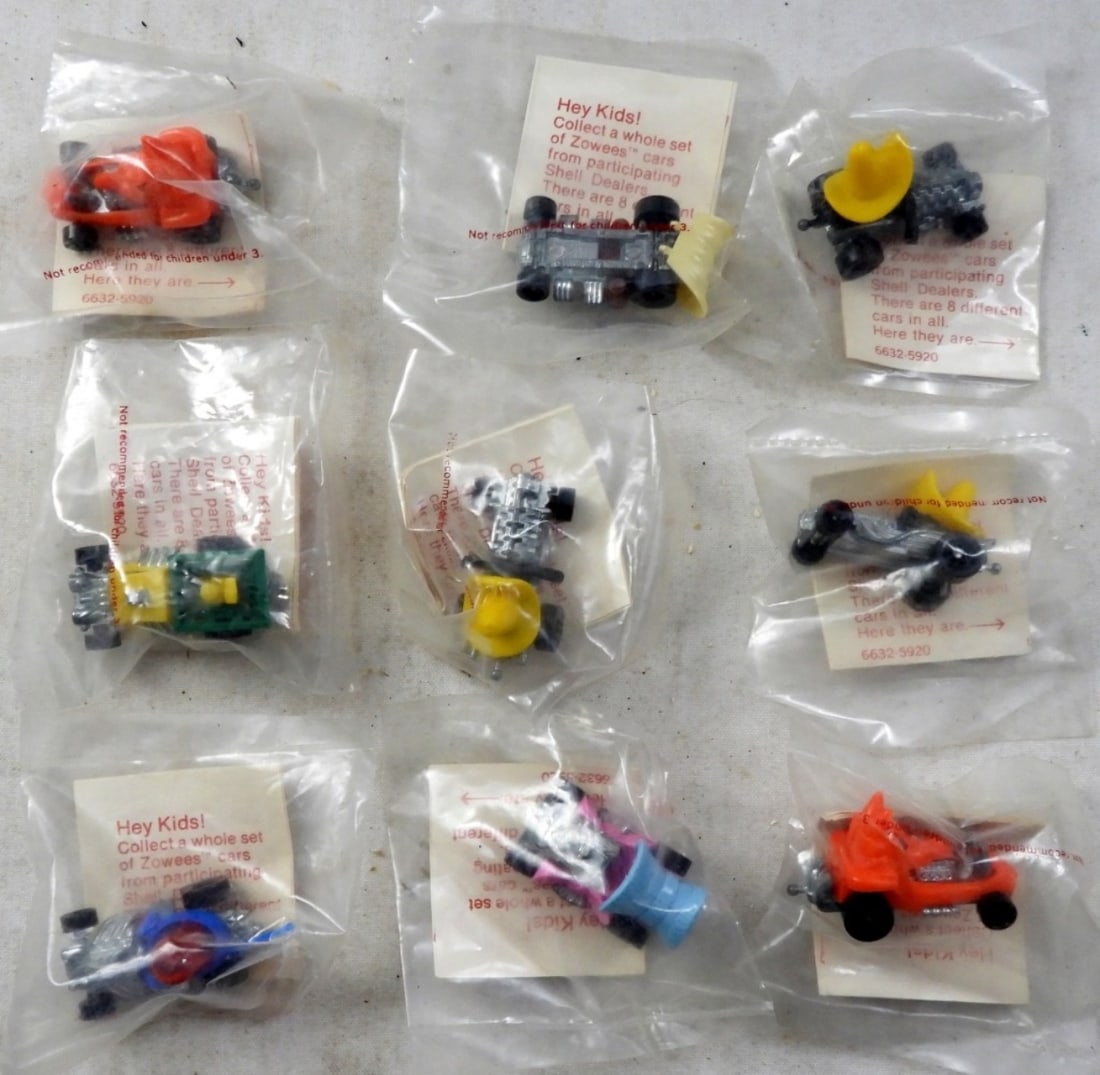 (9) VINTAGE MATTEL HOT WHEELS ZOWEES: BRAND NEW IN ORIGINAL PACKAGING WITH PAPERS - 1970's FROM PARTICIPATING SHELL DEALERS