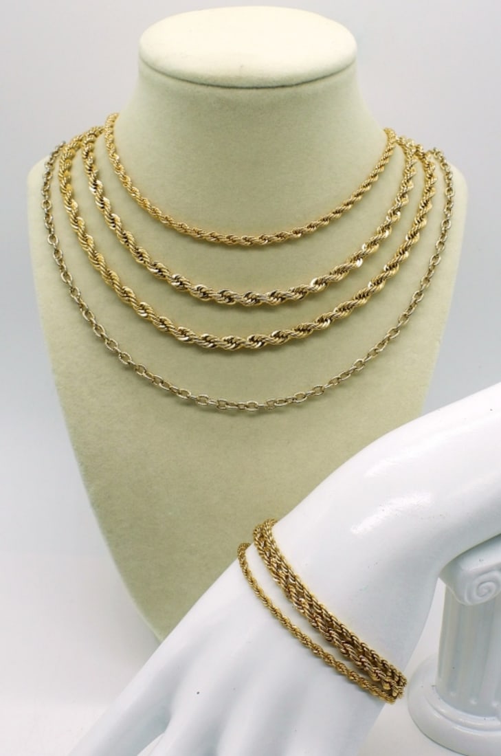 Four Gold Tone Chains & 3 Gold Tone Bracelets (1 of 3)