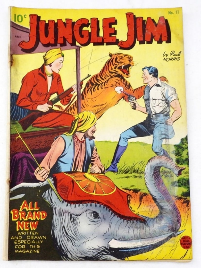 JUNGLE JIM #11 TIGER & ELEPHANT COVER: 1st COVER w TIGER/ELEPHANT 1949 - -PAUL NORRIS ART-STANDARD - GOOD