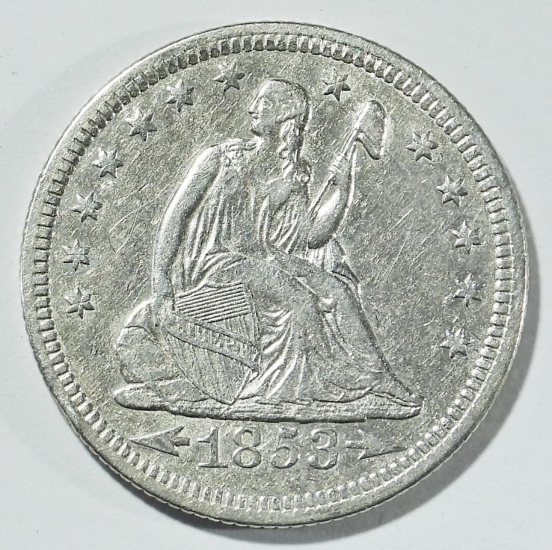 1853 ARROWS & RAYS SEATED LIBERTY 25C VF (1 of 2)