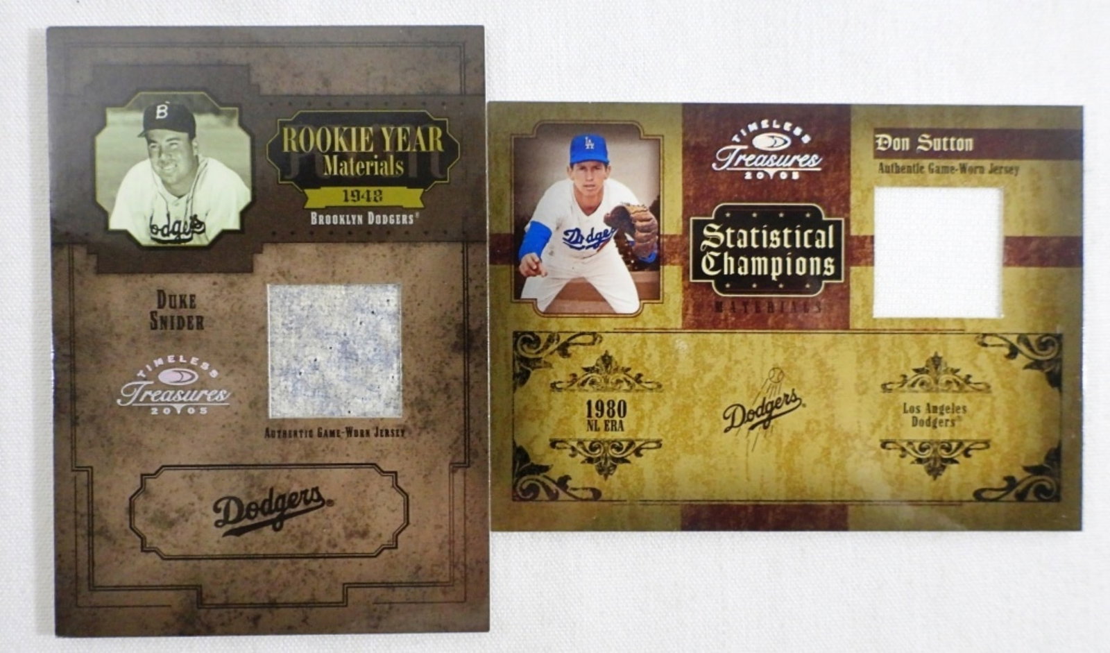 DUKE SNIDER & DON SUTTON TIMELESS: TREASURES GAME WORN JERSEY CARDS