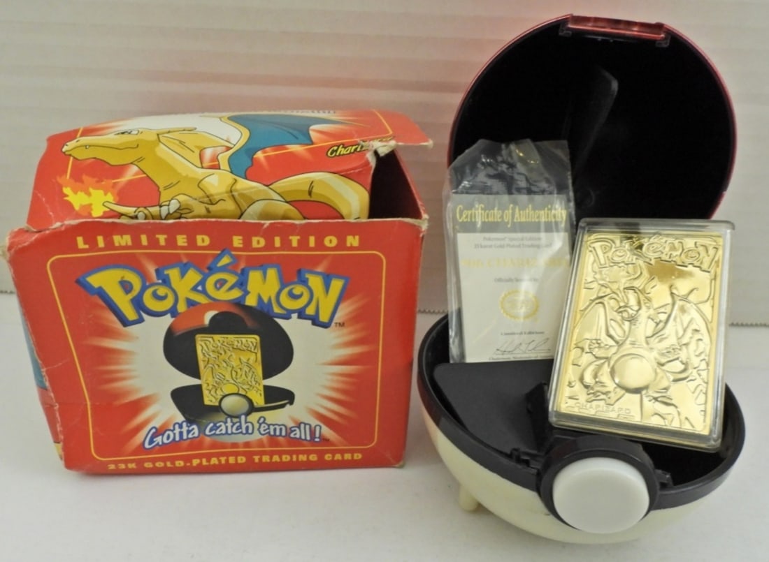 Pokemon 1999 23k Gold Plated Trading Card: Burger King Promo - CHARIZARD (In Original Box / Pokeball) - Box shows wear)