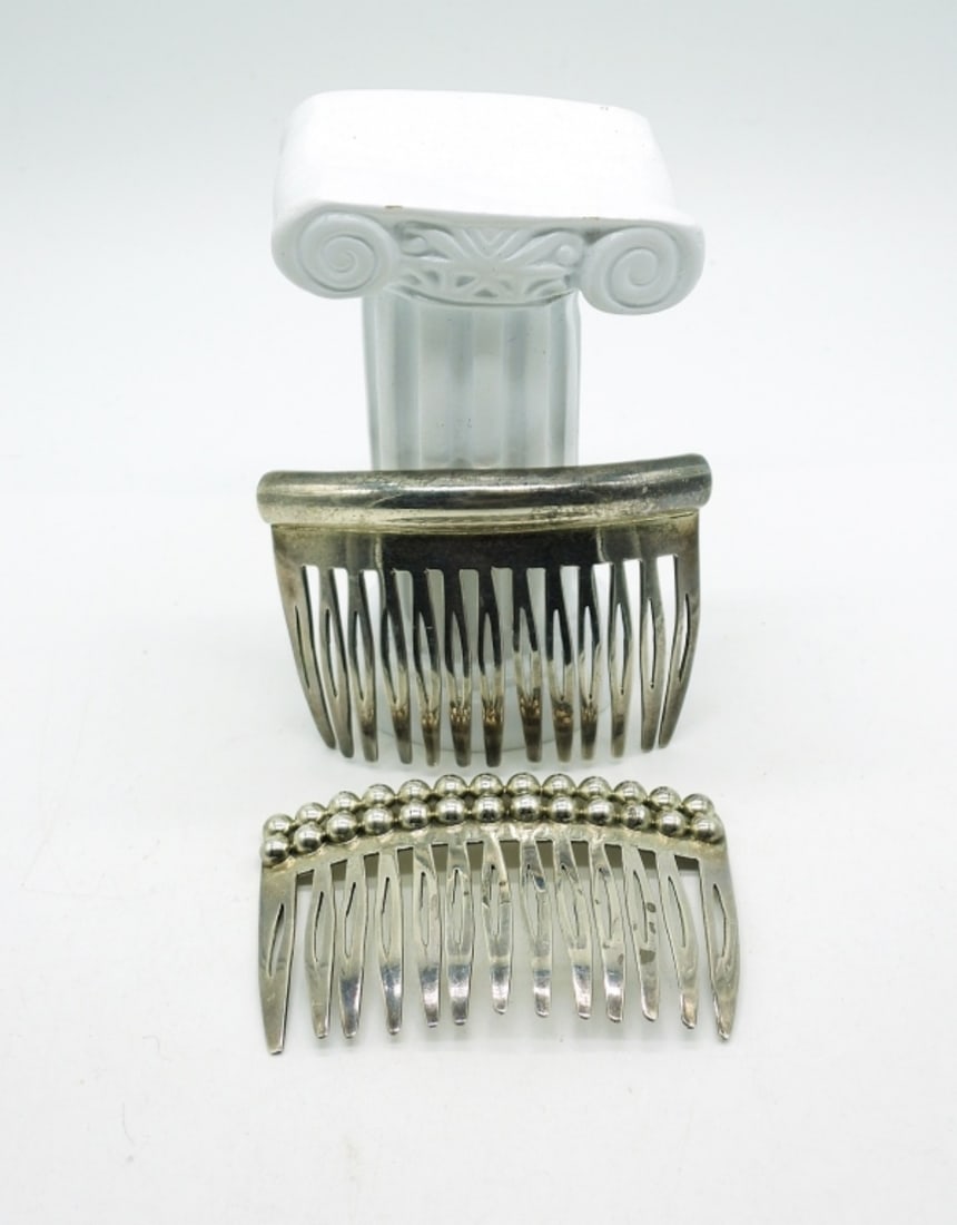 (2) Sterling Silver Hair Combs: Two Sterling Silver Hair Combs, Both marked "Mexico 925 TP 64". Both Measure 2.5" x 2". (28.1 DWT)