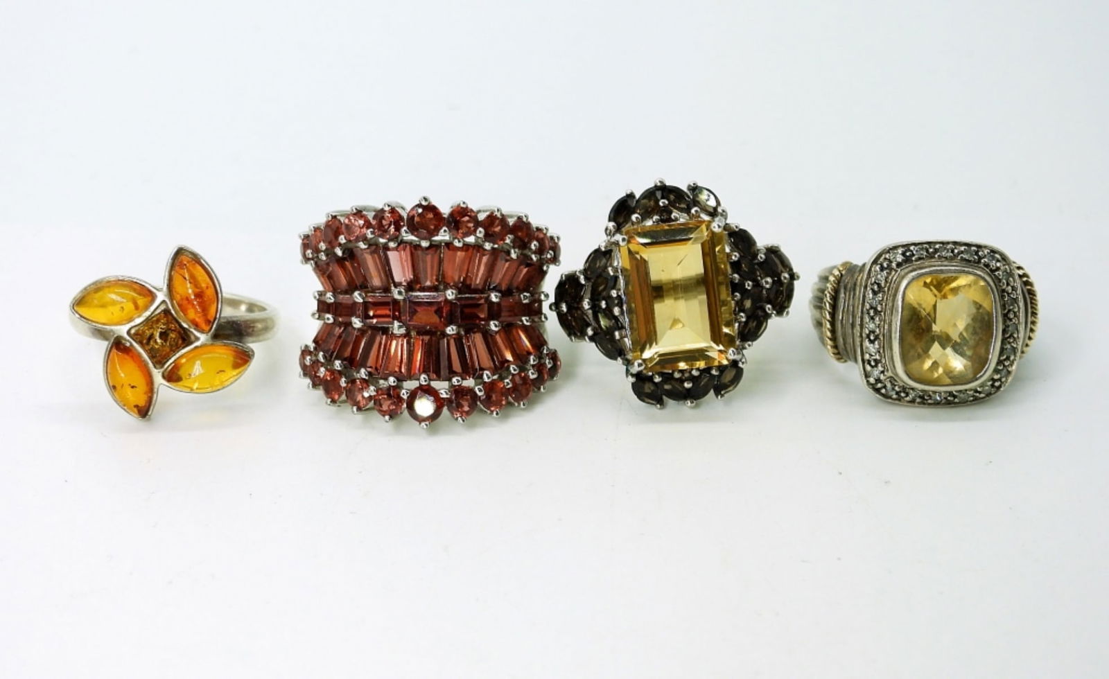 (4) Sterling Yellow & Orange Gemstone Rings (1 of 2)