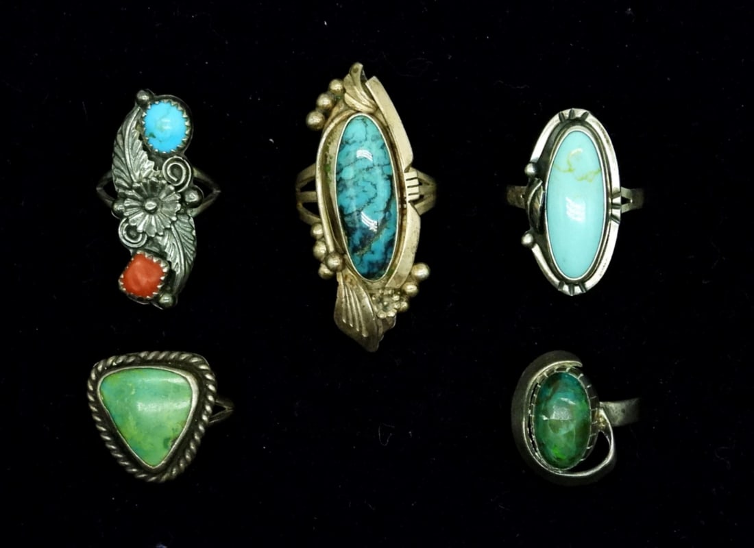 (5) Vintage Sterling Turquoise Rings (1 of 3)