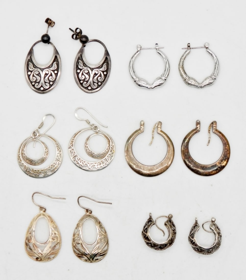 (6) PAIRS OF STERLING SILVER EARRINGS (1 of 2)